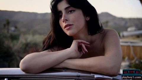 Tattooed MILF Reed outdoor striptease for Playboy revealing everything