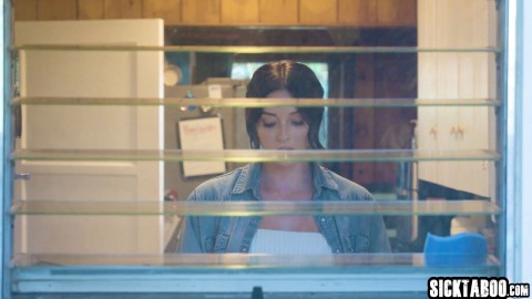 Wet teen lesbian converted by two workers after her girlfriend left house