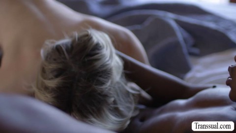 Glossy ebony fucked by ladyboy girlfriend