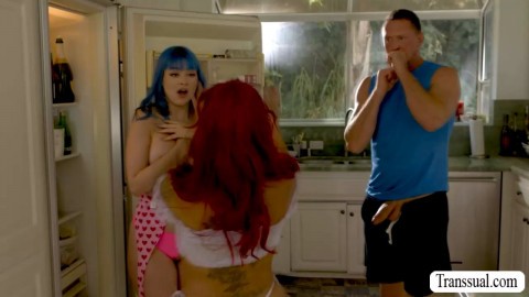 Busty TS caught boyfriend fucking stepsis