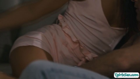 Sexy shemale Khloe Kay blowjobs guys cock and gets analed