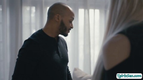 Busty blonde transsexual Aubrey Kate enjoys interracial sex