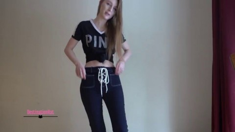 tries on jeans destinationkat nude women