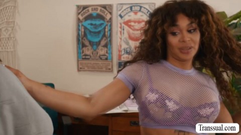 Horny shemale lets her roommate fuck her asshole