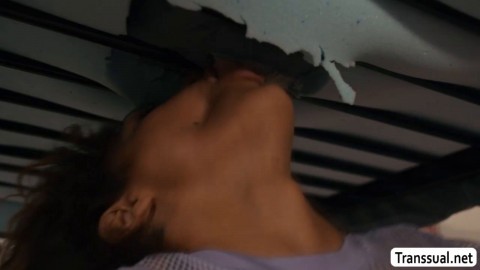 Big tits TS caught by her roommate masturbating